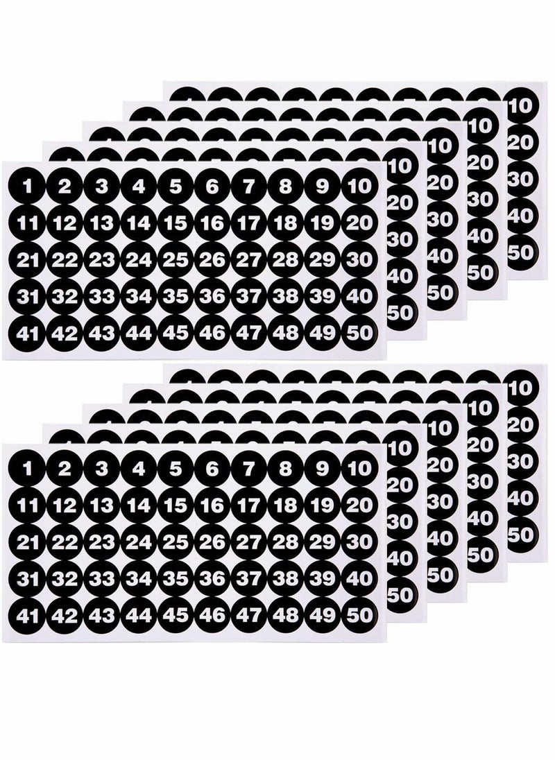 Excefore - Number Stickers, Consecutive Number Stickers (1-50) 2.54cm Number Labels Waterproof Self-Adhesive Universal Label for Indoor Outdoor Daily Storage Uses (10 Sheets) - Image 1
