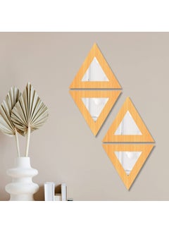 Creative Arts n Frames Creative Arts n Frames Self Adhesive Wooden Decorative Wall Framed Mirror Set of 4 Triangular Shape for Home Office Wall Living Room Bedroom Lobby Decoration 10x10inch Bavarian Beech  - Image 1