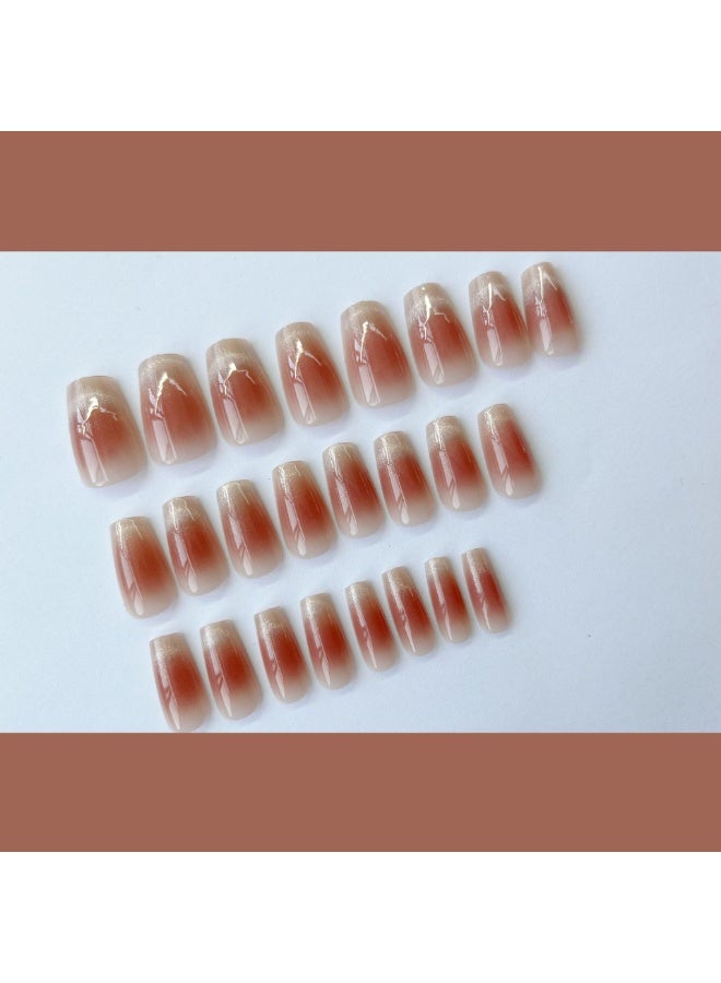 كايشين أظافر عيون القطة بريس أون أظافر - أظافر صناعية متوسطة الحجم بتصاميم لامعة، أظافر لامعة كاملة التغطية - 24 قطعة - Image 3