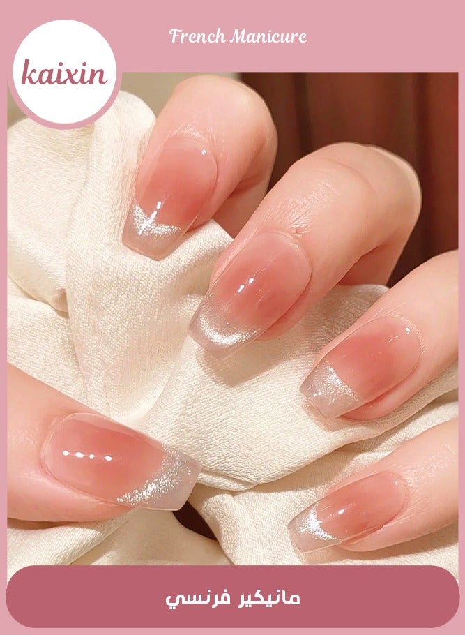 كايشين أظافر عيون القطة بريس أون أظافر - أظافر صناعية متوسطة الحجم بتصاميم لامعة، أظافر لامعة كاملة التغطية - 24 قطعة - Image 1