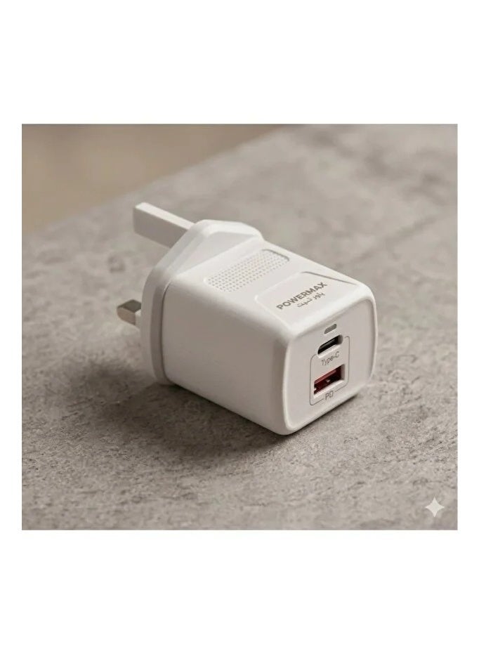 PowerMax MX96 45W Travel Wall Charger - Dual Port (USB-C PD + USB-A QC3.0) Fast Charging Adapter with Smart Technology - White - Image 3