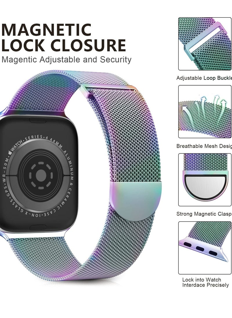 ANYOGRO Compatible with Apple Watch Band 42mm 44mm 45mm 46mm 49mm for Women and Men, Stainless Steel Magnetic Metal Wristband Strap Compatible with iWatch Series 10 9 8 7 6 5 4 3 2 1 SE 2/1 Colorful  - Image 2