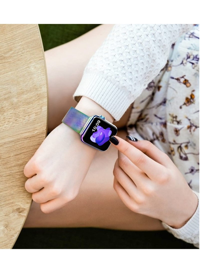 ANYOGRO Compatible with Apple Watch Band 42mm 44mm 45mm 46mm 49mm for Women and Men, Stainless Steel Magnetic Metal Wristband Strap Compatible with iWatch Series 10 9 8 7 6 5 4 3 2 1 SE 2/1 Colorful  - Image 3