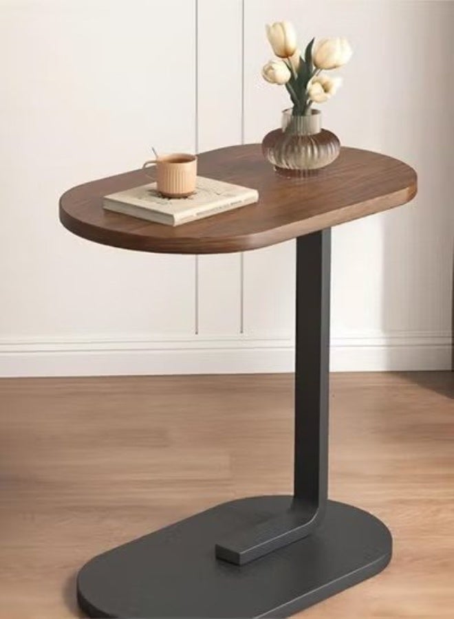 C Shaped Side Table, Modern C Shaped End Table for Small Spaces, Small Couch Side Tables That Slide Under, Wood Coffee Table for Sofa and Bed.(Walnut + Black) - Image 1