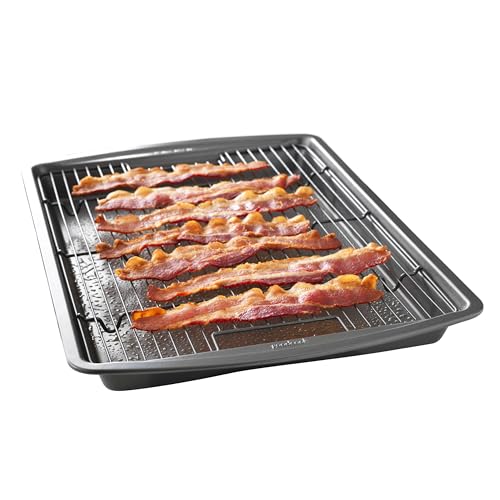 GoodCook 15” x 10.5” Nonstick Carbon Steel Baking Pan & Raised Wire Rack – Pizza Crisper, Crispy Bacon, Multipurpose Cooking Sheet Pan, Cooling Rack, Kitchen Cookware Set, Dishwasher Safe - Image 1