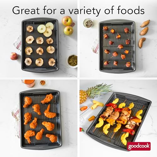 GoodCook 15” x 10.5” Nonstick Carbon Steel Baking Pan & Raised Wire Rack – Pizza Crisper, Crispy Bacon, Multipurpose Cooking Sheet Pan, Cooling Rack, Kitchen Cookware Set, Dishwasher Safe - Image 3