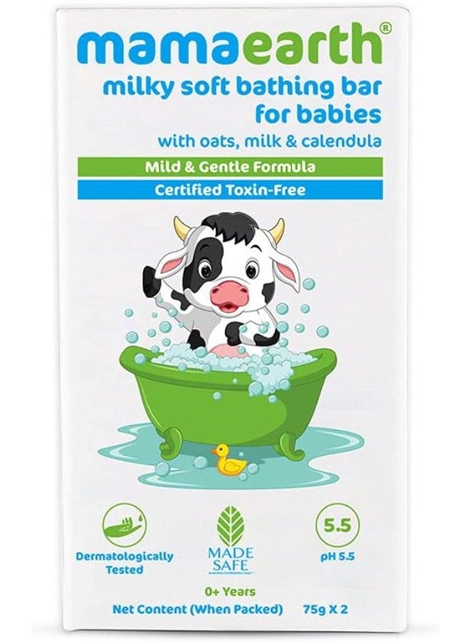 Mamaearth Milky Soft Bathing Bar For Babies With Oats, Milk And Calendula 75G X 2 - Image 1