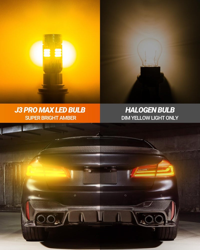 SEALIGHT 3157 LED Bulbs - 3157 LED Turn Signal Bulbs Anti Hyper Flash With Turbo Fan - 2700K Amber Yellow Bulb - Replacement for Front Rear Turn Signal Tail Blinker Light - Plug N Play - 2PCS - Image 3