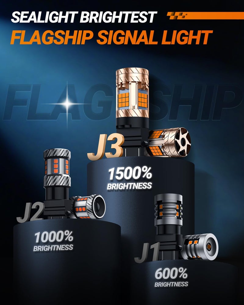 SEALIGHT 3157 LED Bulbs - 3157 LED Turn Signal Bulbs Anti Hyper Flash With Turbo Fan - 2700K Amber Yellow Bulb - Replacement for Front Rear Turn Signal Tail Blinker Light - Plug N Play - 2PCS - Image 5