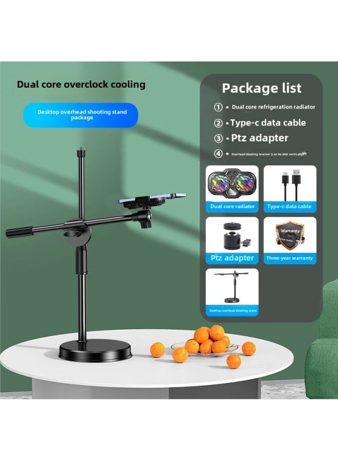 Live Broadcast Dedicated Mobile Phone Radiator Cooling Artifact Semiconductor Refrigeration Ultra-quiet Ice Back Clip Desktop Bracket-Color:[special For Overhead Shooting] Dual-core | Three-speed Adjustment Digital Display + Shooting Bracket  - Image 1