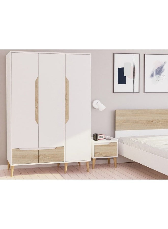 DANUBE HOME خزانة أورا 3 أبواب مع درج - أبيض/طبيعي - Image 1