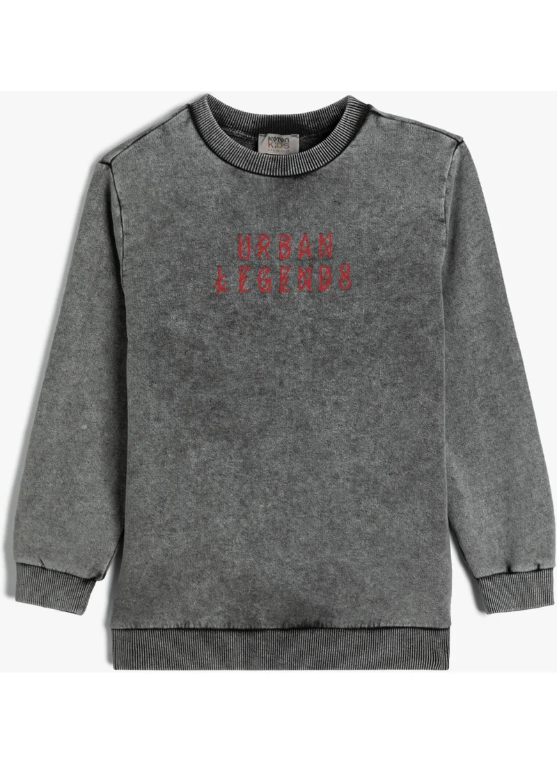 كوتون Sweat Long Sleeve Crew Neck Slogan Printed Raised Cotton