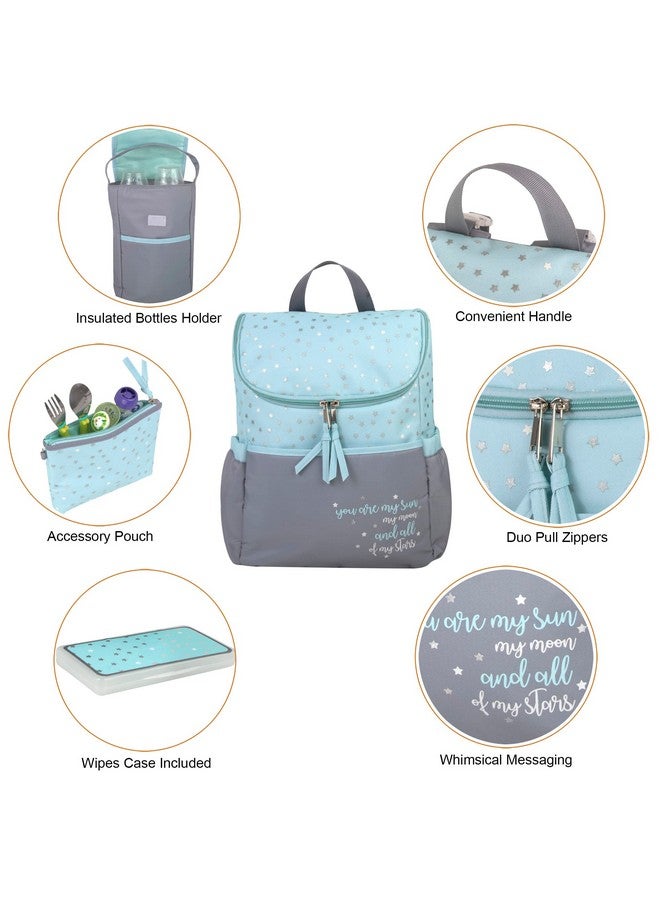 Baby Essentials Baby Essentials Diaper Bag Backpack 5 Piece Set with Sun, Moon, and Stars, Wipes Pocket, Stroller Straps, Dirty Diaper Pouch, Changing Pad (Grey/Blue Backpack) - Image 1