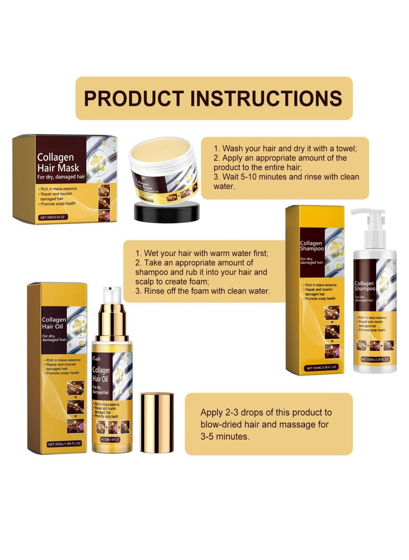 Generic Collagen Hair Mask, Collagen Repair Hair Essential Oil, Nourishment Treatment for Hair Repair & Beauty, for Dry Damaged Hair All Hair Types (100g/3.53 Fl Oz) - Image 3
