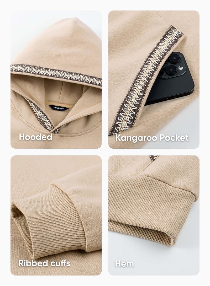 JMIERR Mens Sweatshirts Heavy Oversized Essentials Hoodies for Men Casual Fit Shirts Cotton Sweater Hooded Pullovers, XL, Khaki - Image 5
