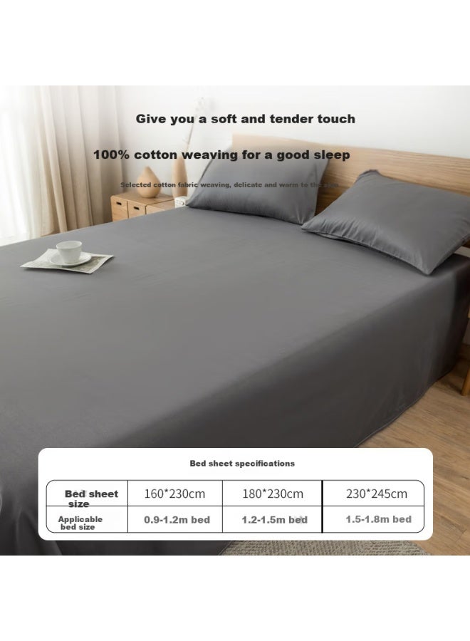 Muji Class A 100% Pure Cotton Bed Sheet Single Piece, All-cotton Bedspread For Double Bed, 1.2/1.5 Meter Bed, 180x230cm, Gray