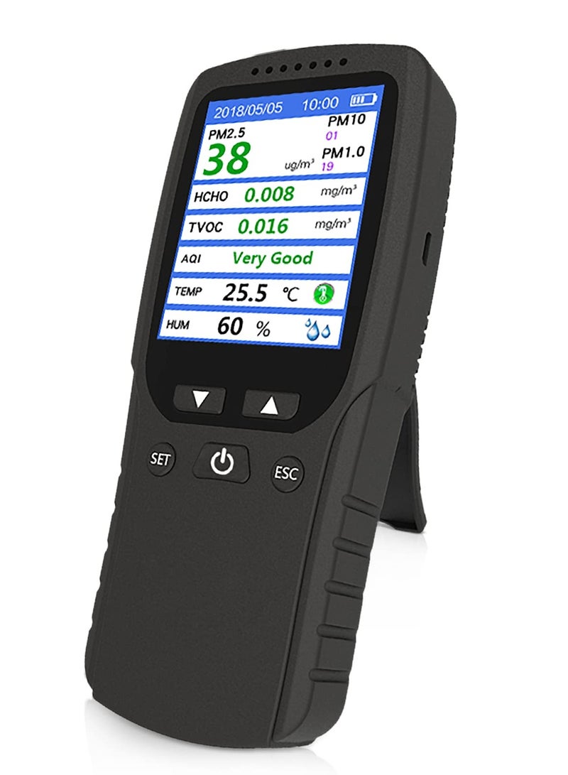 Air Quality Monitor, Formaldehyde Detector, Temperature  Humidity Meter, Pollution Tester, Sensor; Detect PM2.5/PM10/PM1.0 Micron Dust, Test Indoor TVOC Volatile Organic Compound Gas; eBook - Image 1