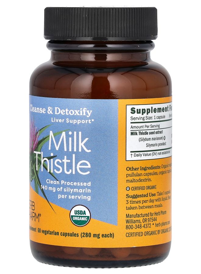 HERB PHARM Milk Thistle 280 mg 60 Vegetarian Capsules - Image 2