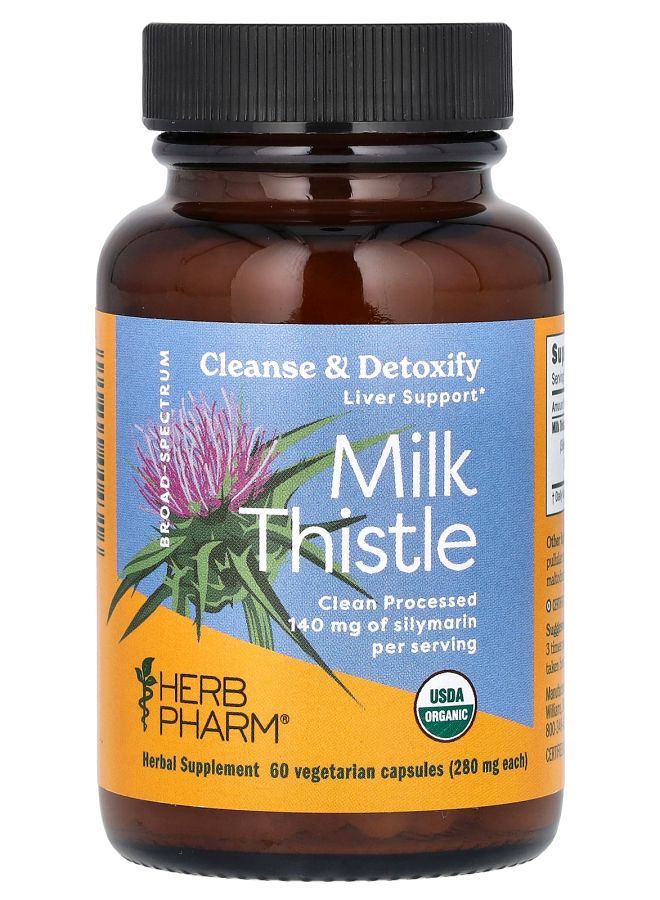 HERB PHARM Milk Thistle 280 mg 60 Vegetarian Capsules - Image 1