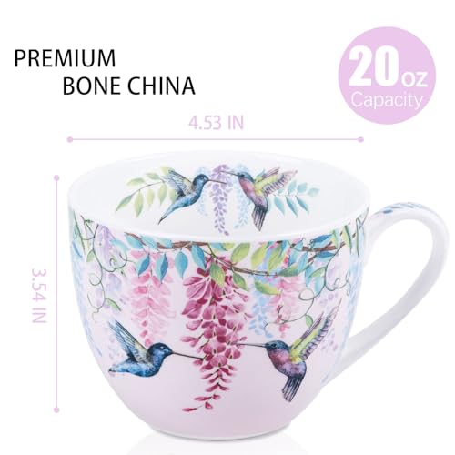 MFoffice Spring Hummingbird Hug Mug - 20oz Pink Bone China Coffee Tea Mug with Floral Vine & Fluttering Hummingbirds, Thoughtful Gifts for Mom Women Mothers Day, Designed in England by Harvest Green Studio - Image 2