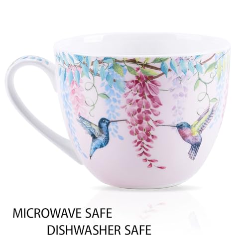 MFoffice Spring Hummingbird Hug Mug - 20oz Pink Bone China Coffee Tea Mug with Floral Vine & Fluttering Hummingbirds, Thoughtful Gifts for Mom Women Mothers Day, Designed in England by Harvest Green Studio - Image 4