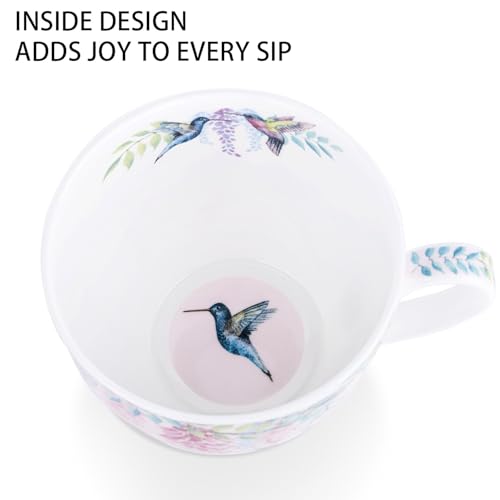 MFoffice Spring Hummingbird Hug Mug - 20oz Pink Bone China Coffee Tea Mug with Floral Vine & Fluttering Hummingbirds, Thoughtful Gifts for Mom Women Mothers Day, Designed in England by Harvest Green Studio - Image 5