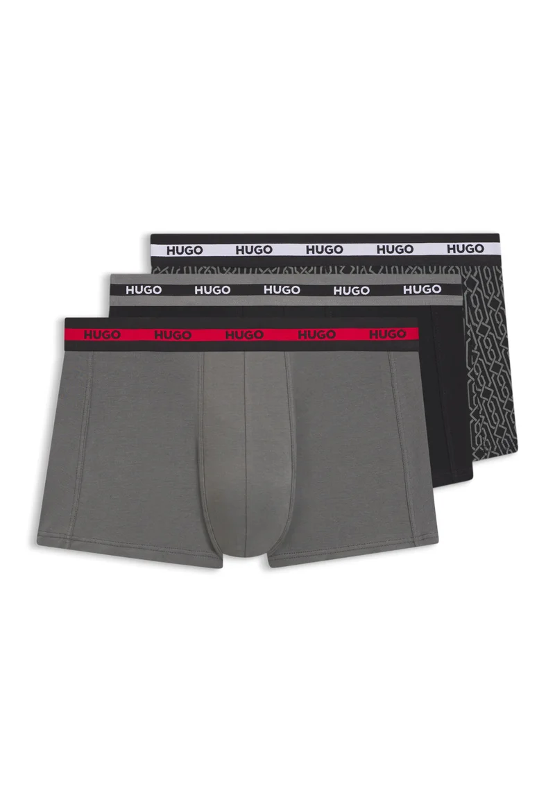 HUGO Three-pack of trunks in stretch cotton