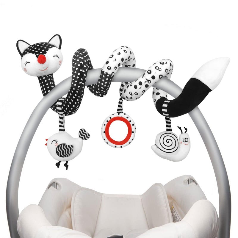 XIXILAND Euyecety Baby Spiral Plush Toys, Black White Stroller Toy Stretch & Spiral Activity Toy Car Seat Toys, Hanging Rattle Toys for Crib Mobile, Newborn Sensory Toy Best Gift for 0 3 6 9 12 Months Baby-Fox - Image 1