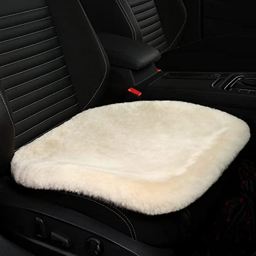 LLB Genuine Sheepskin Car Seat Cushion Seat Covers for Cars Trucks SUV Comfort Seat Protector Pad for Car Driver Seat Car Accessories for Women Office Chair Car Decor (Pearl, Front Seat Cushion-1 Pc) - Image 1