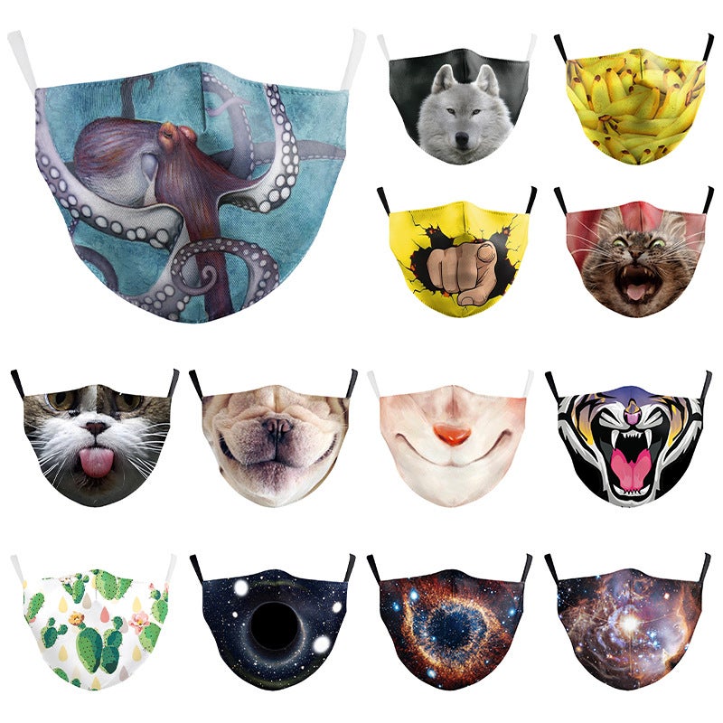 قناع مضحك، طباعة تعبير حيواني مضحك، قناع للأطفال قابل للتنفس، طبقتين، يمكن تركيب فلتر، يمكن غسله عدة مرات - Image 3