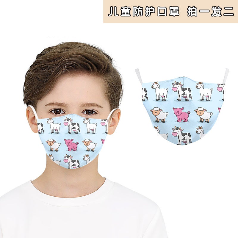 قناع مضحك، طباعة تعبير حيواني مضحك، قناع للأطفال قابل للتنفس، طبقتين، يمكن تركيب فلتر، يمكن غسله عدة مرات - Image 1