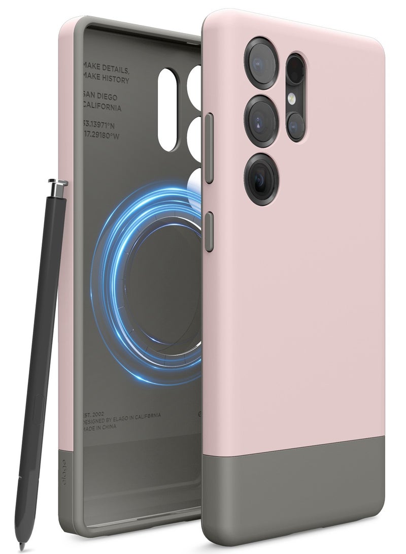 Elago Glide Magnetic Samsung Galaxy S25 Ultra Case Cover Magsafe Compatible Slim Shockproof Full Body Protection - Lovely Pink Medium Gray