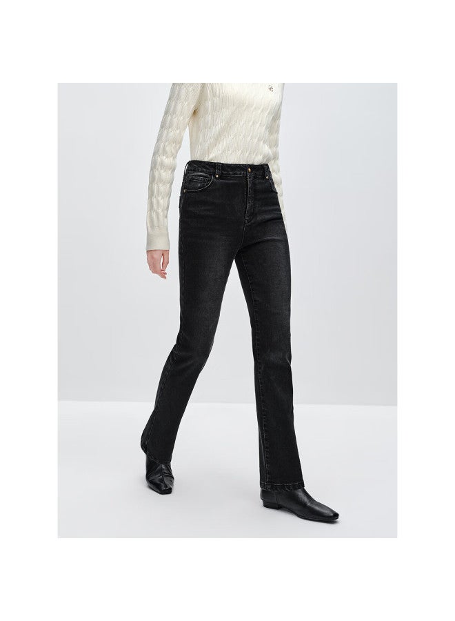 Waxbird Peacebird Women's High-waist Cropped Slim Straight Denim Jeans Autumn Winter Dark Wash Size S - Image 3