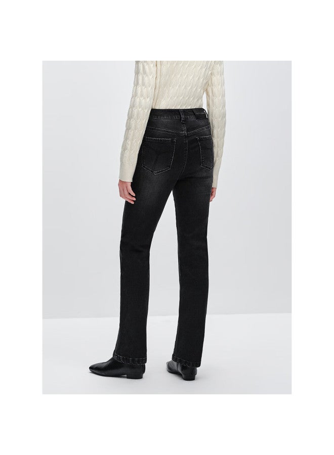 Waxbird Peacebird Women's High-waist Cropped Slim Straight Denim Jeans Autumn Winter Dark Wash Size S - Image 4