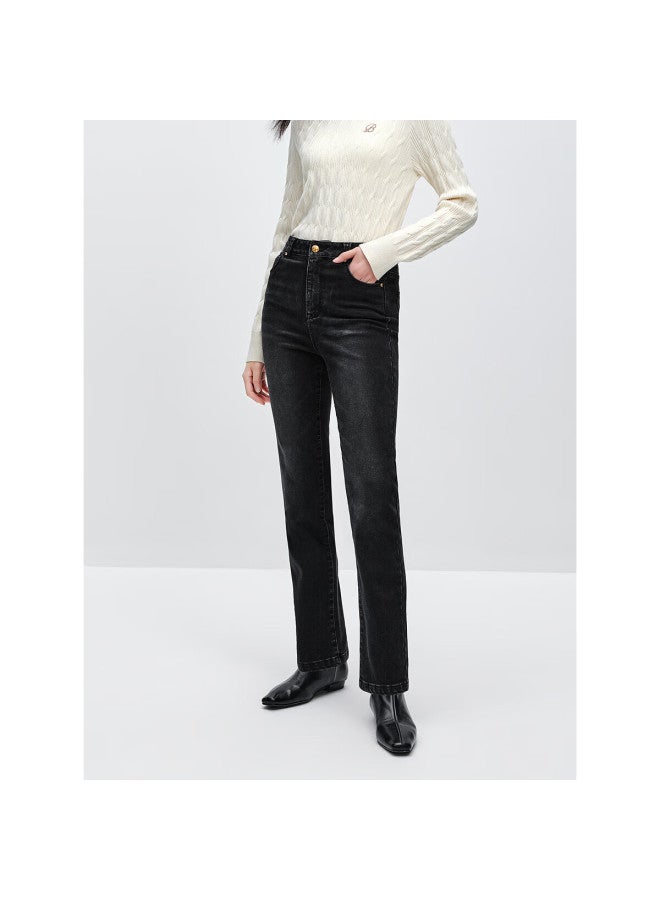 Waxbird Peacebird Women's High-waist Cropped Slim Straight Denim Jeans Autumn Winter Dark Wash Size S - Image 5