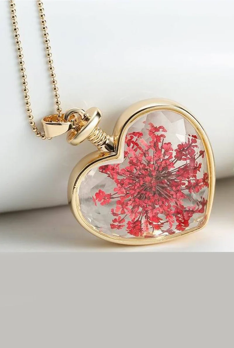 شافين Living Crystal Glass Dried Flower Women's Necklace Dr40