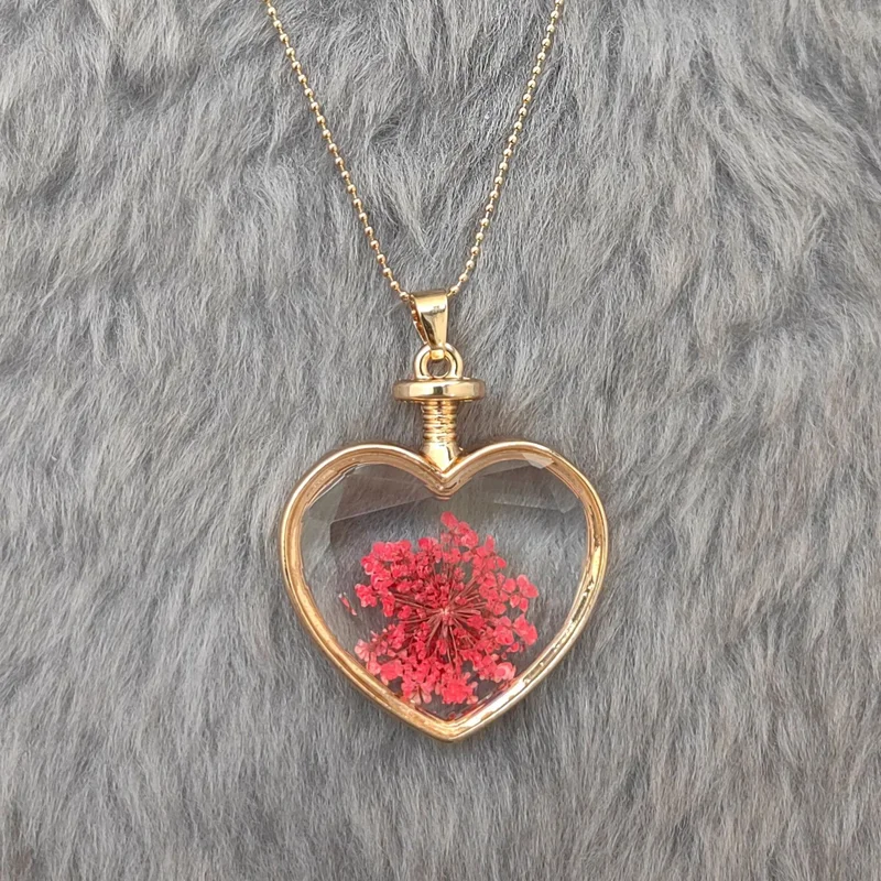 شافين Living Crystal Glass Dried Flower Women's Necklace Dr40