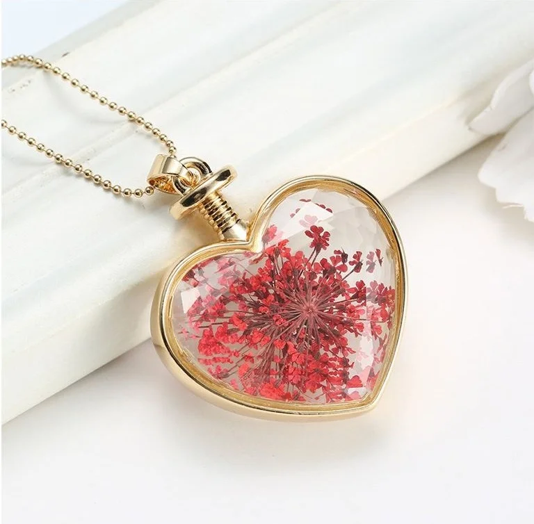 شافين Living Crystal Glass Dried Flower Women's Necklace Dr40
