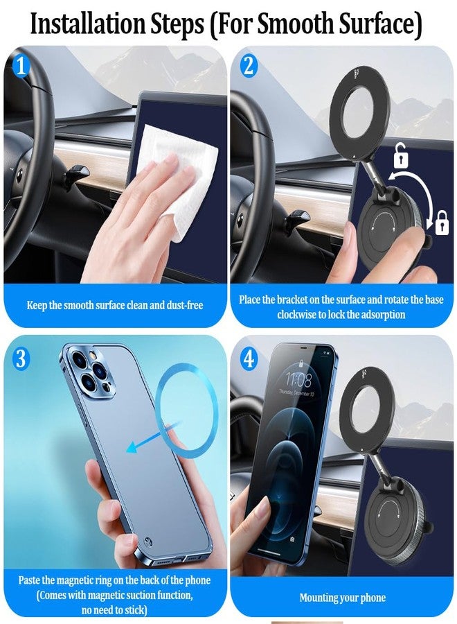 Ainiv Car Phone Holder Mount, Vacuum Magnetic Suction Phone Mount for Car, 360° Rotatable Foldable Suction Phone Mount, Portable Strong Magnet Holder for iPhone 17 16 15 14 13 12 Pro Max - Image 3