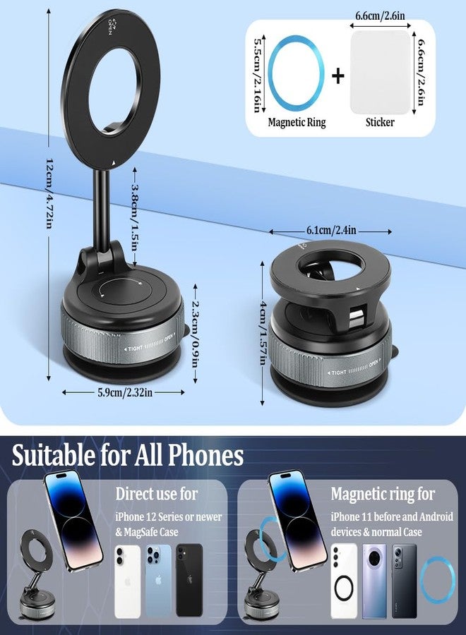 Ainiv Car Phone Holder Mount, Vacuum Magnetic Suction Phone Mount for Car, 360° Rotatable Foldable Suction Phone Mount, Portable Strong Magnet Holder for iPhone 17 16 15 14 13 12 Pro Max - Image 2