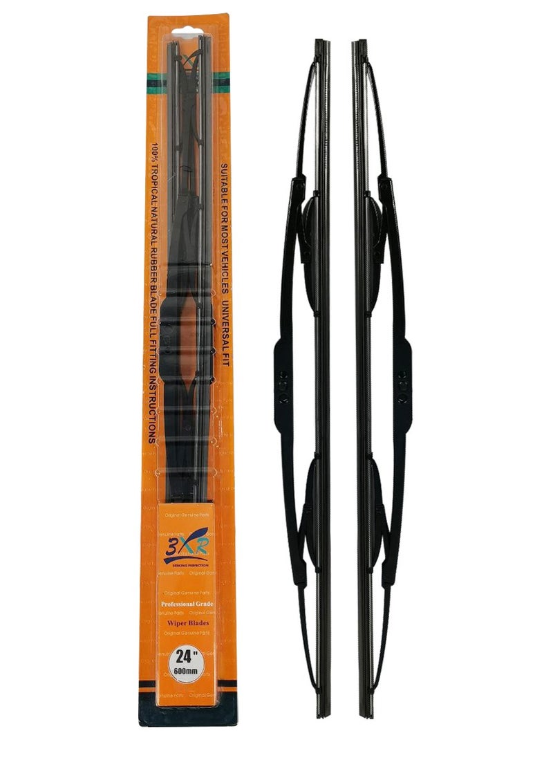 3XR - Car Wiper Blades 24" 600mm Professional Grade 2 Pcs Set Universal Car Wiper Blades - Image 1