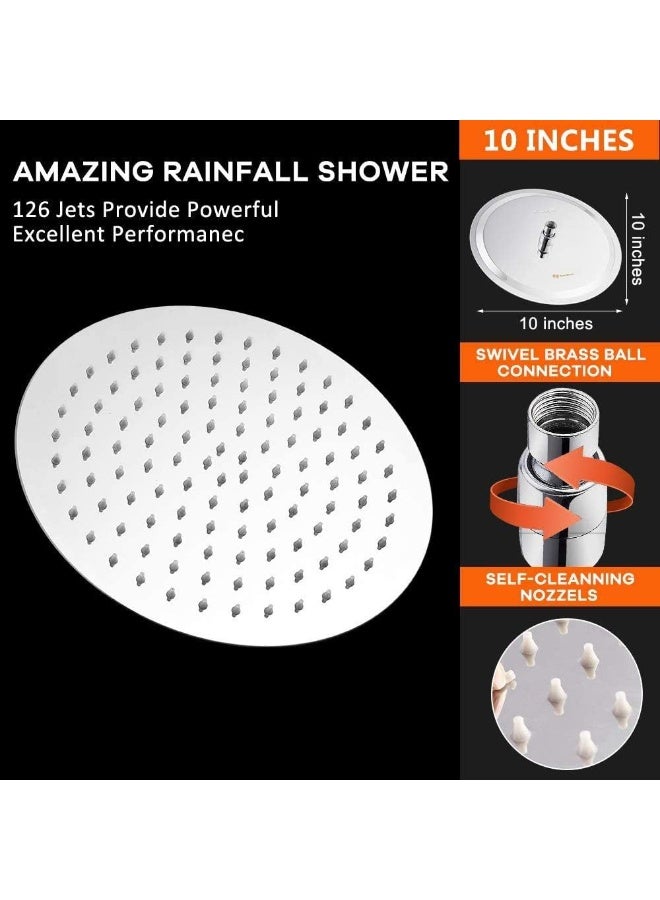 Rain Shower Head, Ultra-Thin Design-Pressure Boosting, Awesome Some Experience, High Pressure High Flow Stainless Steel Rainfall Shower Head (10 Inch, Chrome Finish) - Image 1