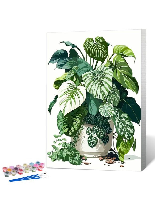Okarina Framed Paint by Numbers Kit for Adults Beginner Plant, Adult Paint by Number Kits on Canvas Framed Green Plant, DIY Acrylic Oil Painting by Numbers with Frame, Perfect for Home Decor Gift 8 X 12 Inch - Image 1