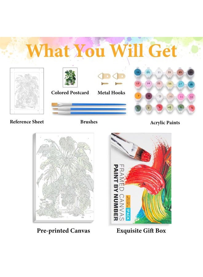 Okarina Framed Paint by Numbers Kit for Adults Beginner Plant, Adult Paint by Number Kits on Canvas Framed Green Plant, DIY Acrylic Oil Painting by Numbers with Frame, Perfect for Home Decor Gift 8 X 12 Inch - Image 5