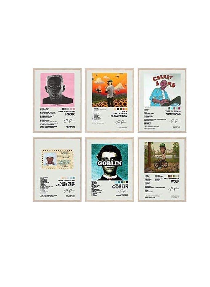 مؤسسة فكرة اليوم اليوم فكرة تايلر الخالق غلاف الألبوم الموقع قماش جدار الفن المطبوعات لديكور غرفة النوم للمراهقين، 8 × 10 بوصة، بدون إطار، 6 قطع - Image 1