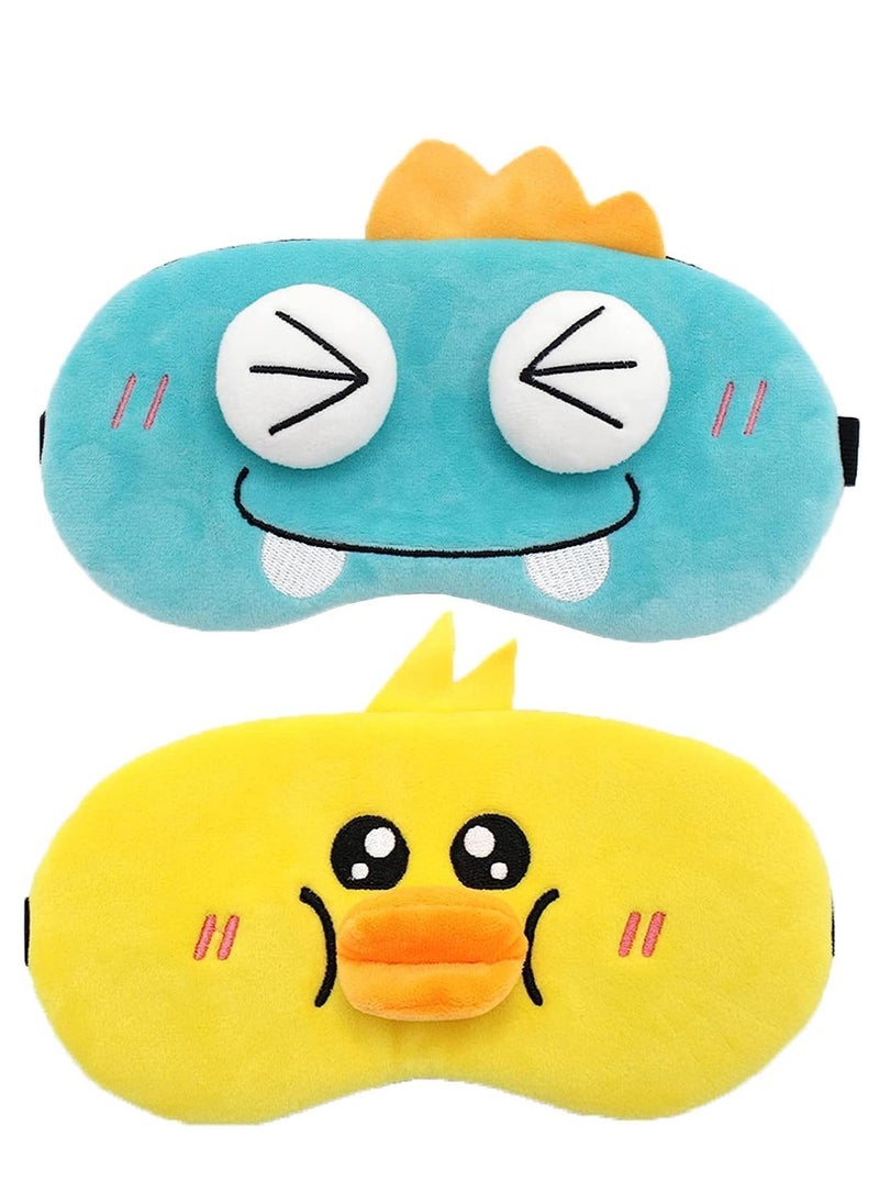 GUDOO 2Pcs Cute Sleeping Eye Masks Plush Cartoon Soft Fluffy Eyeshade Shade Cover Eyepatch for Kids Adult Night Nap Travel Deep Sleeping  - Image 1