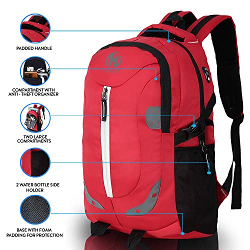 HEROZ Harbour Unisex Nylon 28 L Travel Laptop Backpack Water Resistant Slim Durable Fits Up to 15.6 Inch Laptop Notebook (153-ALL) (Red) - Image 4