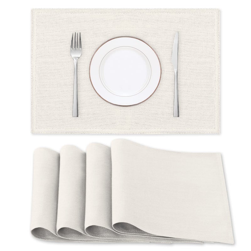 H.VERSAILTEX HVERSAILTEX Linen Placemats Set of 4 Premium Solid Table Placemats for Dining Table SpillProof Waterproof Table Mats HeatResistant Kitchen Table Mats Washable 12x18 inches Ivory