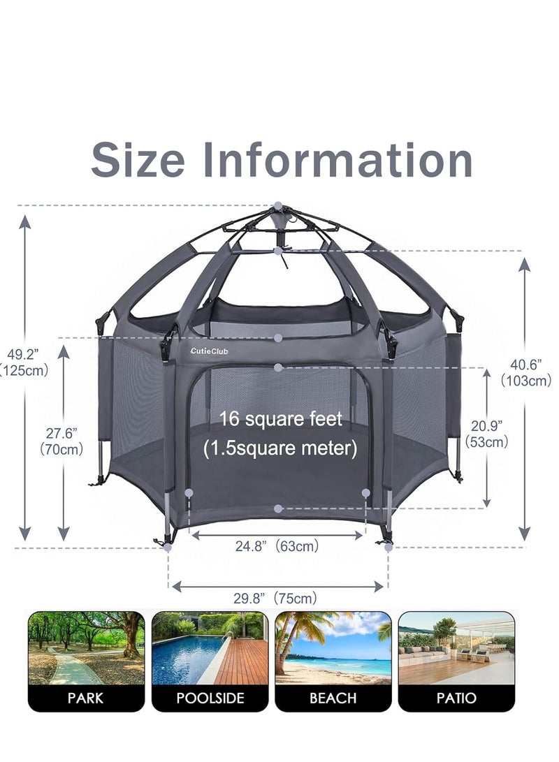 Rightsure Playpen with canopy, indoor and outdoor playpen for babies and toddlers, baby beach tent, foldable, portable, with canopy, travel bag and mosquito net - pop-up backpack and play tent - Image 2