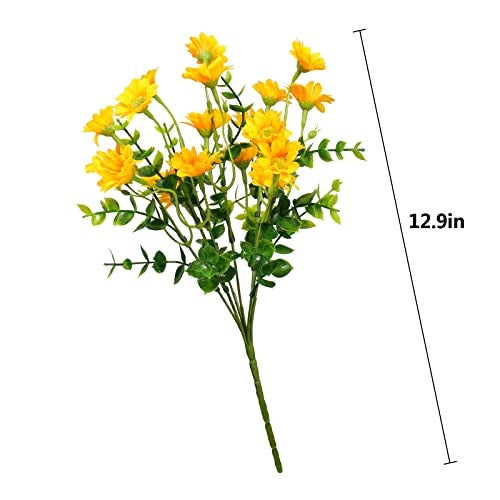 alyptus Fake Mums Outdoor Yellow Flowers 8 Bundles Plants for Outside Fall Artificial Flower UV Resistant for Wedding Home Garden Window Box Decor - Image 2